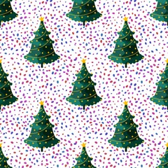 Christmas tree seamless cartoon pattern for wrapping paper and fabrics
