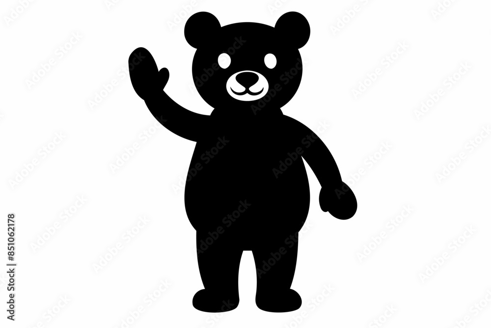 Wall mural Black silhouette of waving toy bear isolated on a white background. Cute baby plush bear. Concept of kids toys, childhood, fun, game, playtime, minimalist design. Print, icon, design element - Wall murals