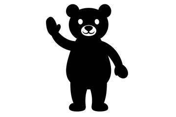 Black silhouette of waving toy bear isolated on a white background. Cute baby plush bear. Concept of kids toys, childhood, fun, game, playtime, minimalist design. Print, icon, design element