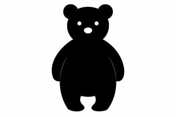 Black silhouette of a toy bear standing on a white background. Cute baby plush bear. Concept of kids toys, childhood, fun, game, playtime, minimalist design. Print, icon, design element