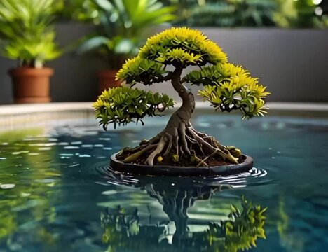 bonsai tree in a vase.Seamless 4k time lapse virtual video animation background