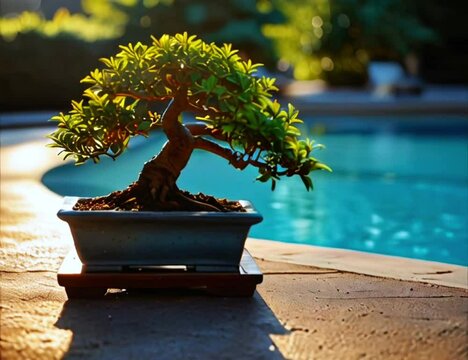 bonsai tree in a pot.Seamless 4k time lapse virtual video animation background