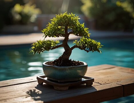 bonsai tree in a pot.Seamless 4k time lapse virtual video animation background