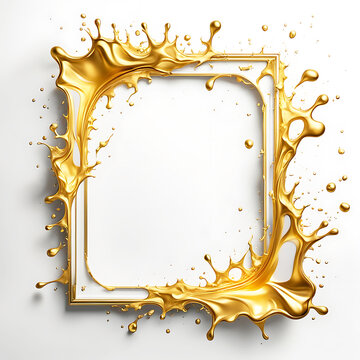Rahmen f&uuml;r Foto Bild wei&szlig; mit fl&uuml;ssigem Gold goldener Edler Schmuck als Vorlage Hintergrund freie Fl&auml;che zur Gestaltung dekorativer Einladungen Gr&uuml;&szlig;e Hochzeit Verlobung Valentin stilvoll spritzig hell