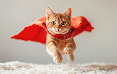Superhero Cat in red cape