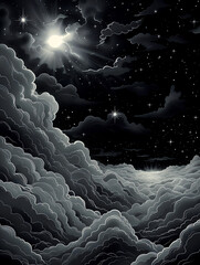 Obraz premium Fantastic illustration with landscape and space.