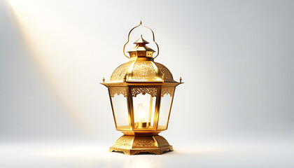 Fototapeta premium Laterne hell leuchtend Licht wie Kerze aus Metall Lampe stehend auf Hintergrund in weiß als Vorlage für erhellende Dekorative Gestaltung altertümlich retro alt 