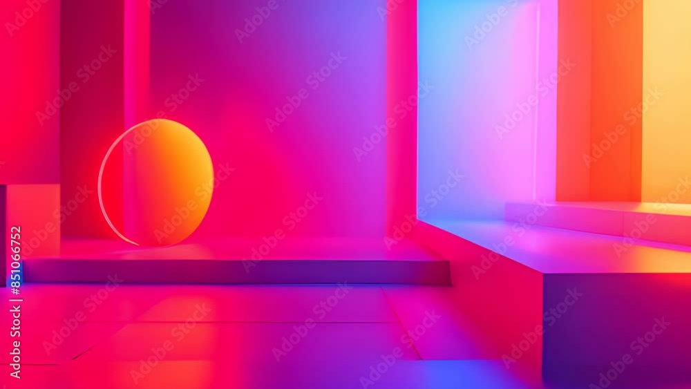 Poster abstract background with neon colors and geometric shapes reminiscent of the 80s.