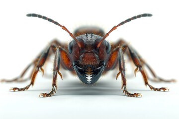 View from front of ant isolated on white background