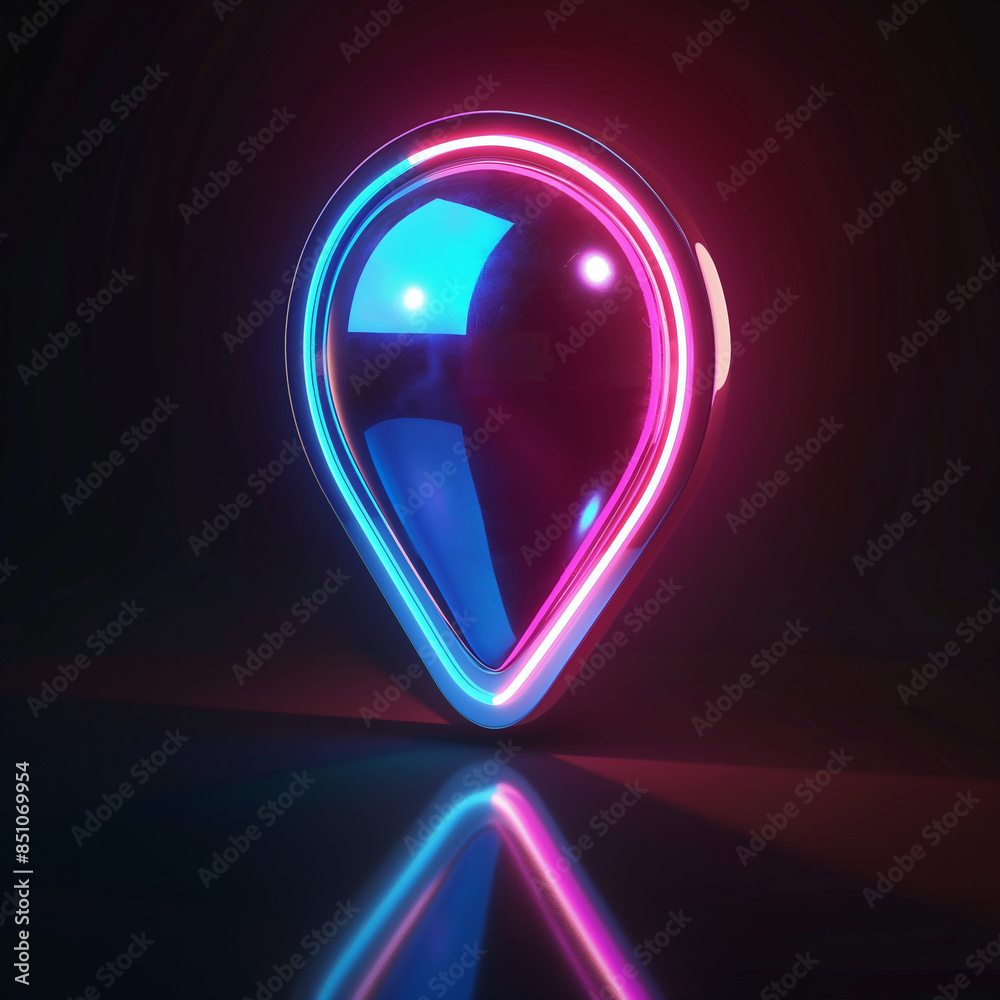 Wall mural A sleek neon location pin icon symbolizes modern navigation, offering a vibrant and dynamic visual representation of technology and direction