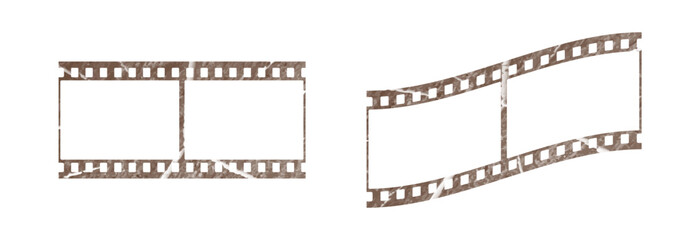 Vintage style 35mm film strip set, retro vintage vector design with two frames on white background. Retro film reel symbol illustration to use in photography, television, cinema, photo frame. 