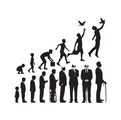 Human in different ages. Silhouette profile of male and female person growth stages, people generations from baby to old vector illustration set. Man and woman characters in aging process