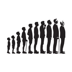 Human in different ages. Silhouette profile of male and female person growth stages, people generations from baby to old vector illustration set. Man and woman characters in aging process