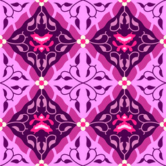 Classic Indonesian batik, seamless repeating batik patterns, with purple shades, vector illustration
