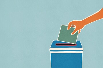 Minimalist election illustration of hand casting ballot