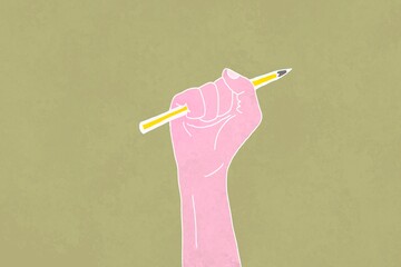 Illustration of a raised fist holding a pencil for elections