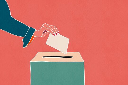 Illustration of a hand casting a vote in an election