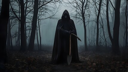 Grim reaper, scary and horror shot death illustration. Generative AI