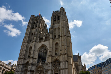 Fototapeta premium Facade of the Cathedral of Brussels or Cathedral of St. Michael and St. Gudula in Brussels, Belgium