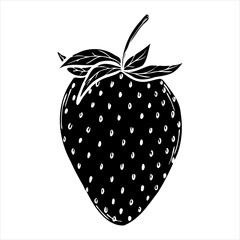 Vector strawberry silhouette illustration, hand drawn botanical outline drawing, monochrome strawberry icon. Design element for background, pattern, packaging, icon, logo.