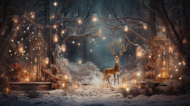 Christmas accessories, snowflakes and a light background create the perfect decoration for New Year's event