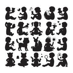 Set of Babies Silhouette, Child Bundle vector illustration