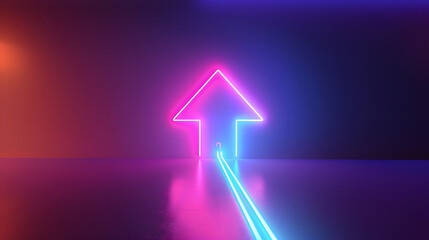 Fototapeta premium 3d render, abstract minimalist geometric background. Colorful neon ascending arrow, linear sign