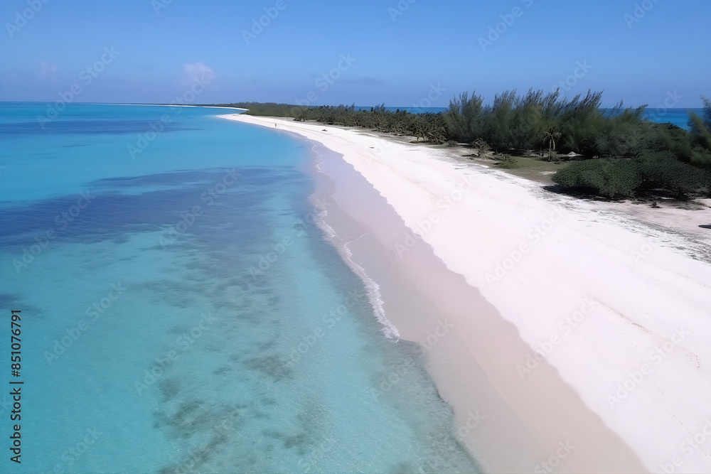 Wall mural Aerial view of a pristine beach with clear blue water and white sand in the bahamas