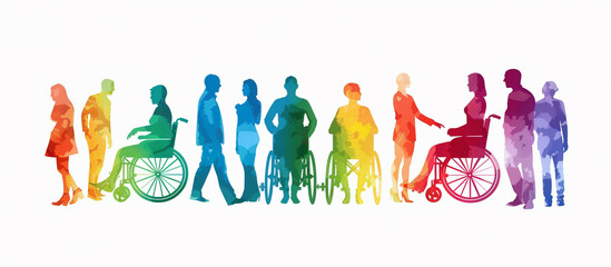 Illustration of Diverse People Including Men, Women, and Person in Wheelchair - Concept of Diversity and Inclusion