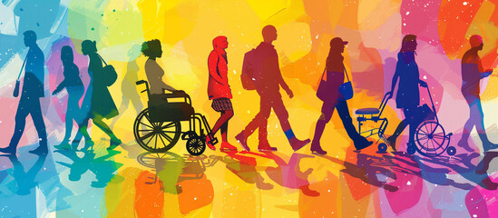 Illustration of Diverse People Including Men, Women, and Person in Wheelchair - Concept of Diversity and Inclusion