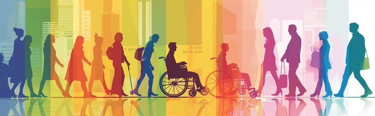 Illustration of Diverse People Including Men, Women, and Person in Wheelchair - Concept of Diversity and Inclusion