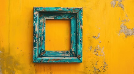 Wooden frame on yellow backdrop