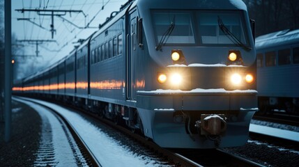 Naklejka premium The concept of railroad travel and transportation. The idyll of traveling, the atmosphere of railway stations, the passion of trains, the amazing view and scenery from the train windows.