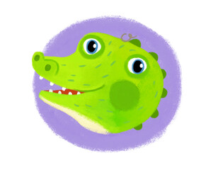 cartoon scene with zoo animal crocodile alligator head badge isolated illustration for children