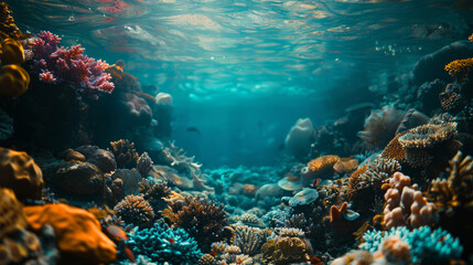 Obraz premium Underwater View of Colorful Coral Reef Celebrating World Ocean Day