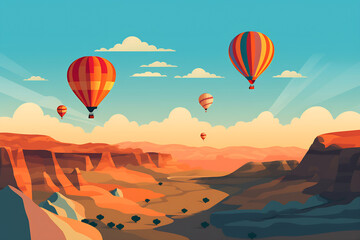 Obraz premium Colorful hot air balloons soaring over a desert canyon at sunset