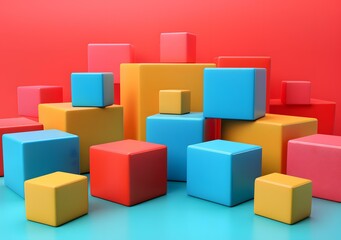 Obraz premium Colorful 3D cubes on blue and red background