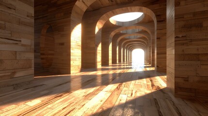 Obraz premium Wooden plank arched hallway