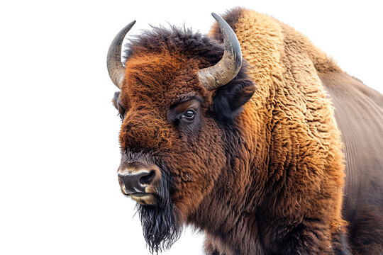Head of bison isolated on white background, transparent background