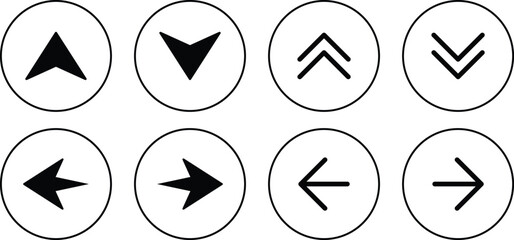 Outlined Swipe up arrow icon set. Up Down and left right Arrows sign on white background.