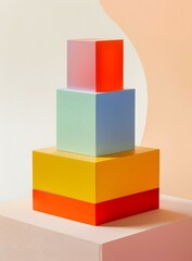 Fototapeta premium Colorful stacked boxes on a pastel background