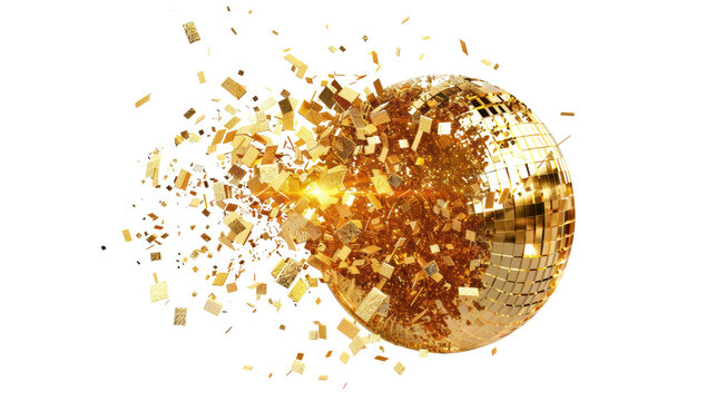 Gold Disco Ball Exploding into Pieces