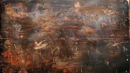 Dark brown wood texture background showing scratches and knots