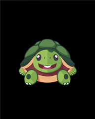 Obraz premium simple green large shell cute friendly nice cartoon turtle with vibrant happy smile smiling face single transparent vector single icon illustration art design generative ai