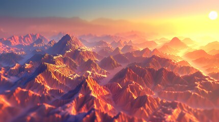 Mountain Range at Sunset with a Golden Sky
