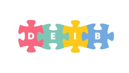 Diversity, Equity, Inclusion, Belonging Concept Puzzle. Foundational Elements of DEIB. For Organizations, Communities, and Societies. Isolated on white background. 