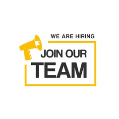 Job vacancy advertising, hiring banner, poster, social media, flyer illustration. Yellow megaphone icon Isolated on white background. 