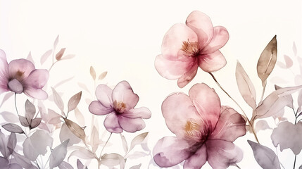 Watercolor flowers isolated on white background, floral illustration for cards