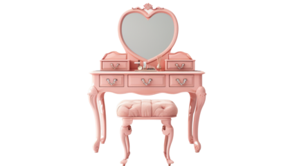 Elegant Pink Vanity Table Set with Heart-Shaped Mirror
