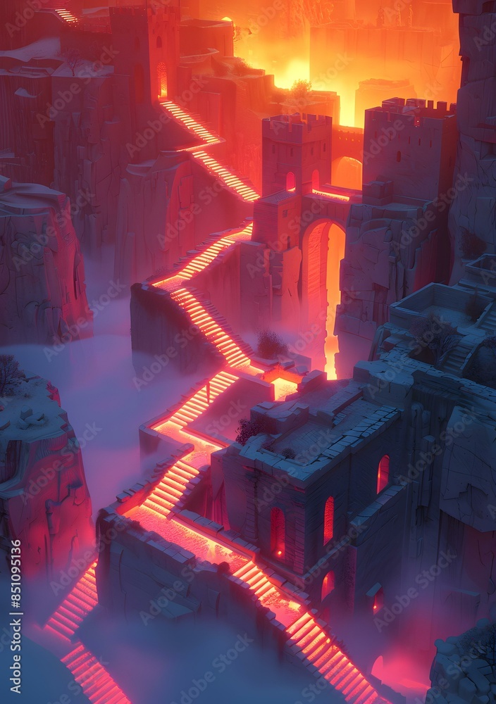 Poster Fantasy Stairway to Heaven with Orange Glow